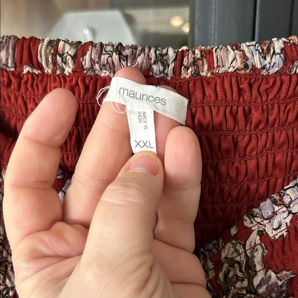 Maurices Red and Cream Floral Long Sleeve Dress - Picture 2 of 5